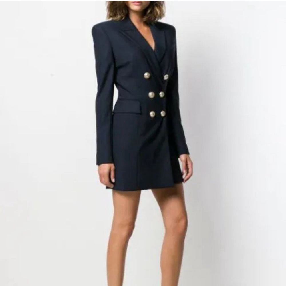 ⭐️HP⭐️Balmain Double Breasted Blazer Dress Navy Size 42 FR/ 10 US SF16118W033